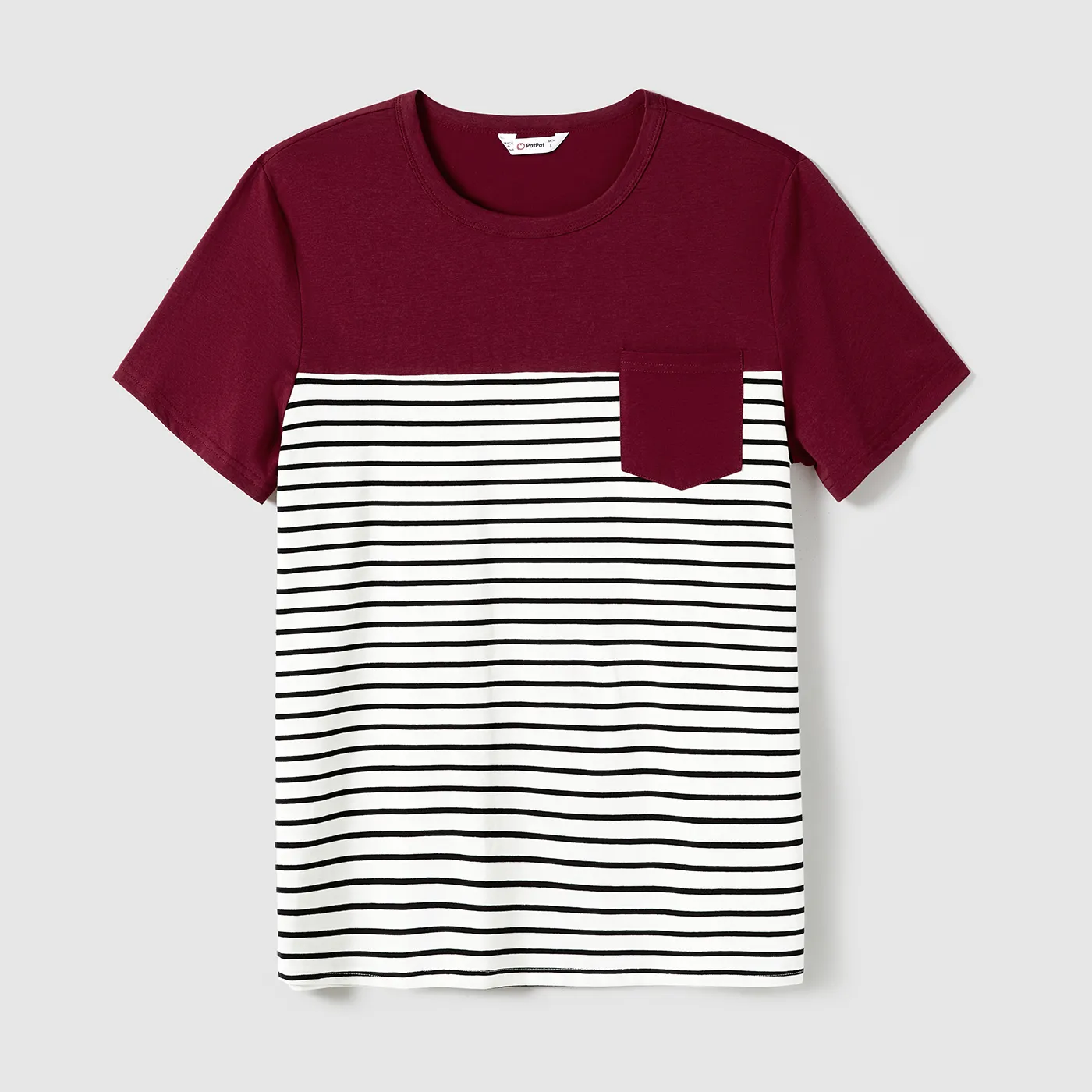 Family Matching Patch Pocket Short-sleeve Button Up Belted Dresses and Striped Short-sleeve T-shirts Sets  big image 18