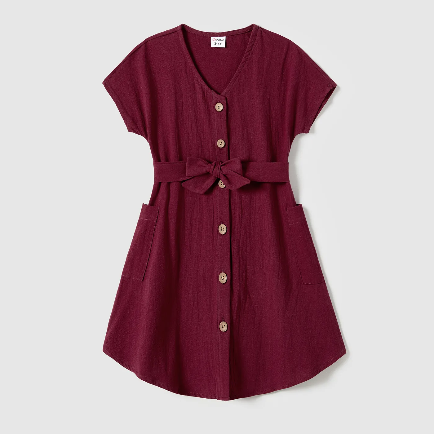 Family Matching Patch Pocket Short-sleeve Button Up Belted Dresses and Striped Short-sleeve T-shirts Sets  big image 10