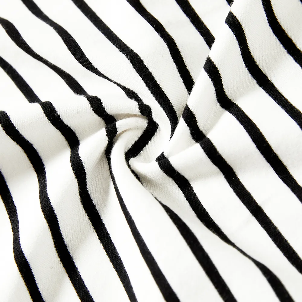 Family Matching Patch Pocket Short-sleeve Button Up Belted Dresses and Striped Short-sleeve T-shirts Sets big image 9