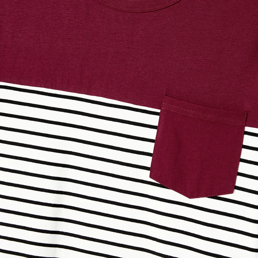 Family Matching Patch Pocket Short-sleeve Button Up Belted Dresses and Striped Short-sleeve T-shirts Sets big image 21