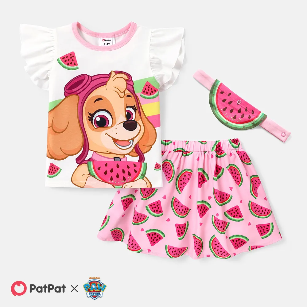 PAW Patrol Toddler Girl 2pcs Naia™ Character Print Flutter-sleeve Top and Watermelon Print Skirt Set big image 2