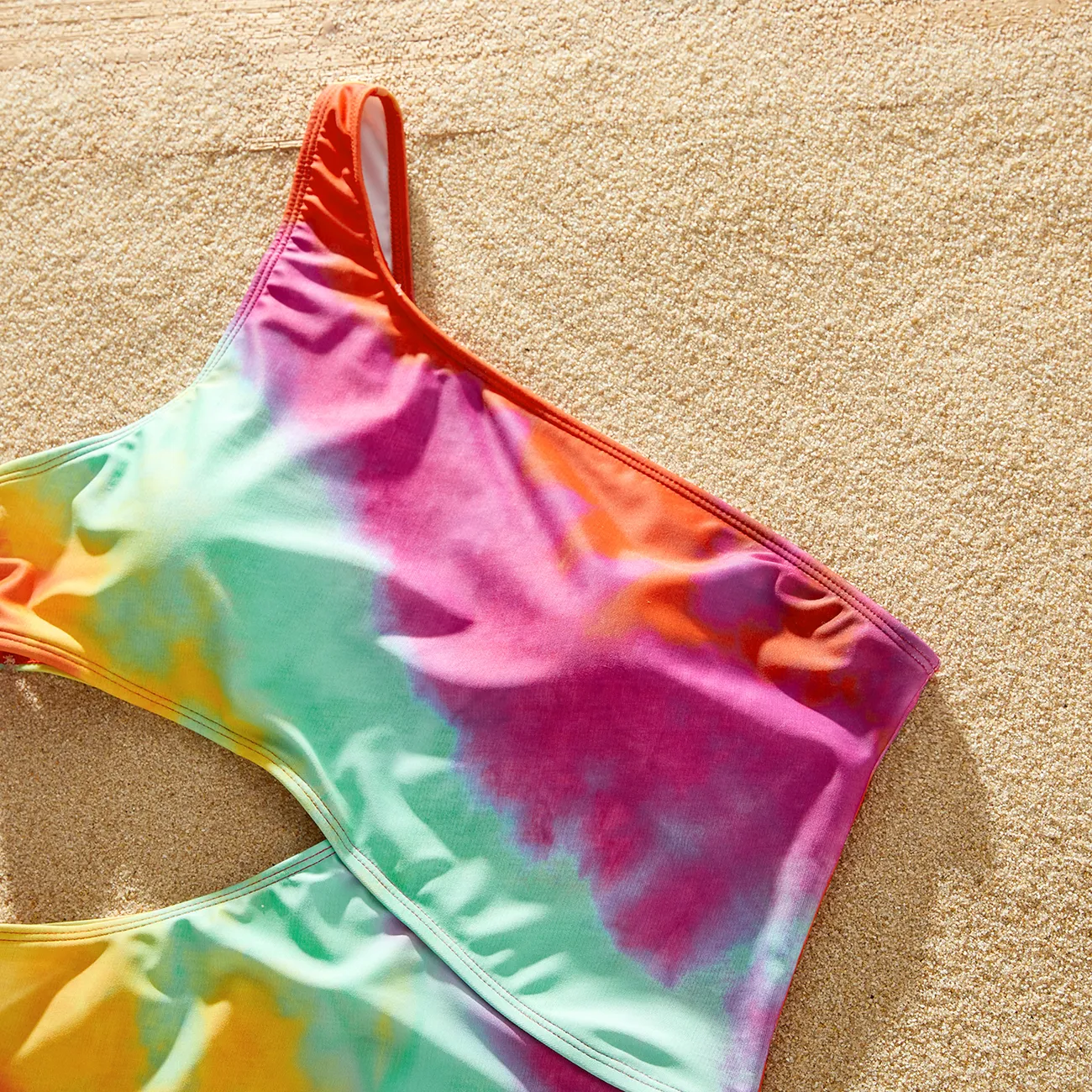 Family Matching Tie Dye Cut Out Waist One-Shoulder One-piece Swimsuit or Swim Trunks Shorts MultiColour big image 1