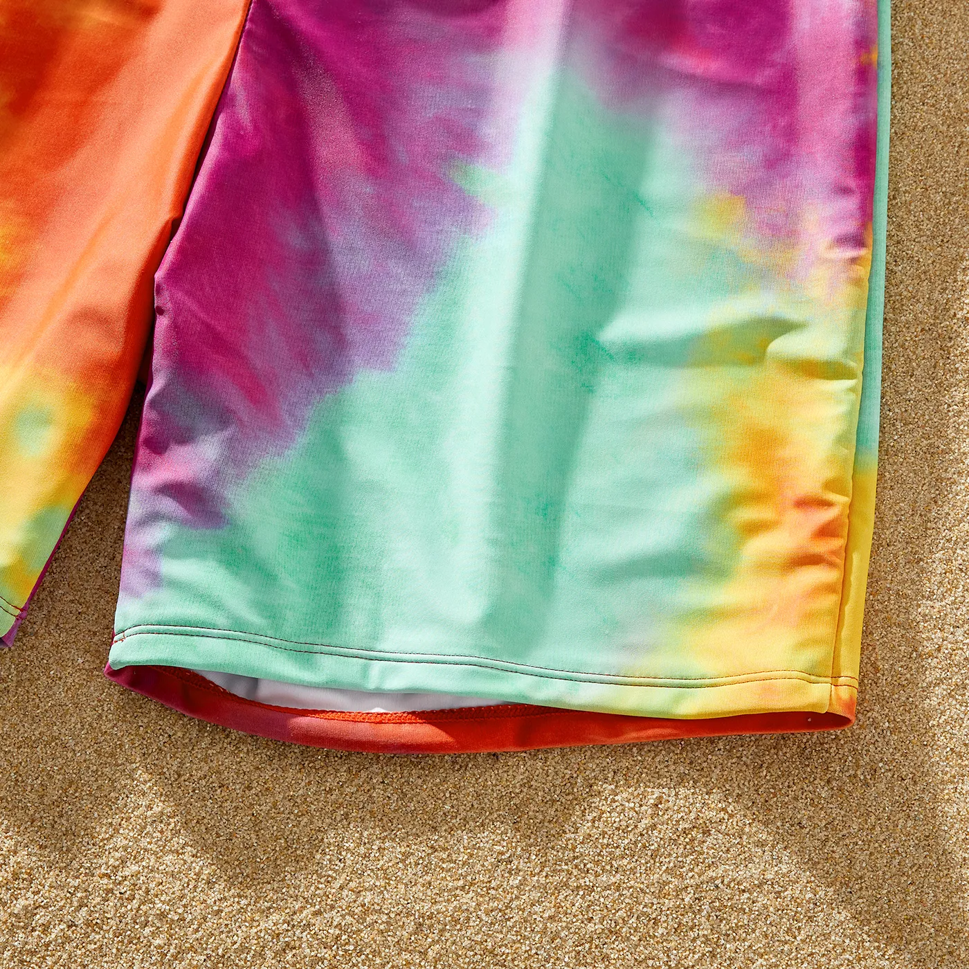 Family Matching Tie Dye Cut Out Waist One-Shoulder One-piece Swimsuit or Swim Trunks Shorts MultiColour image 4