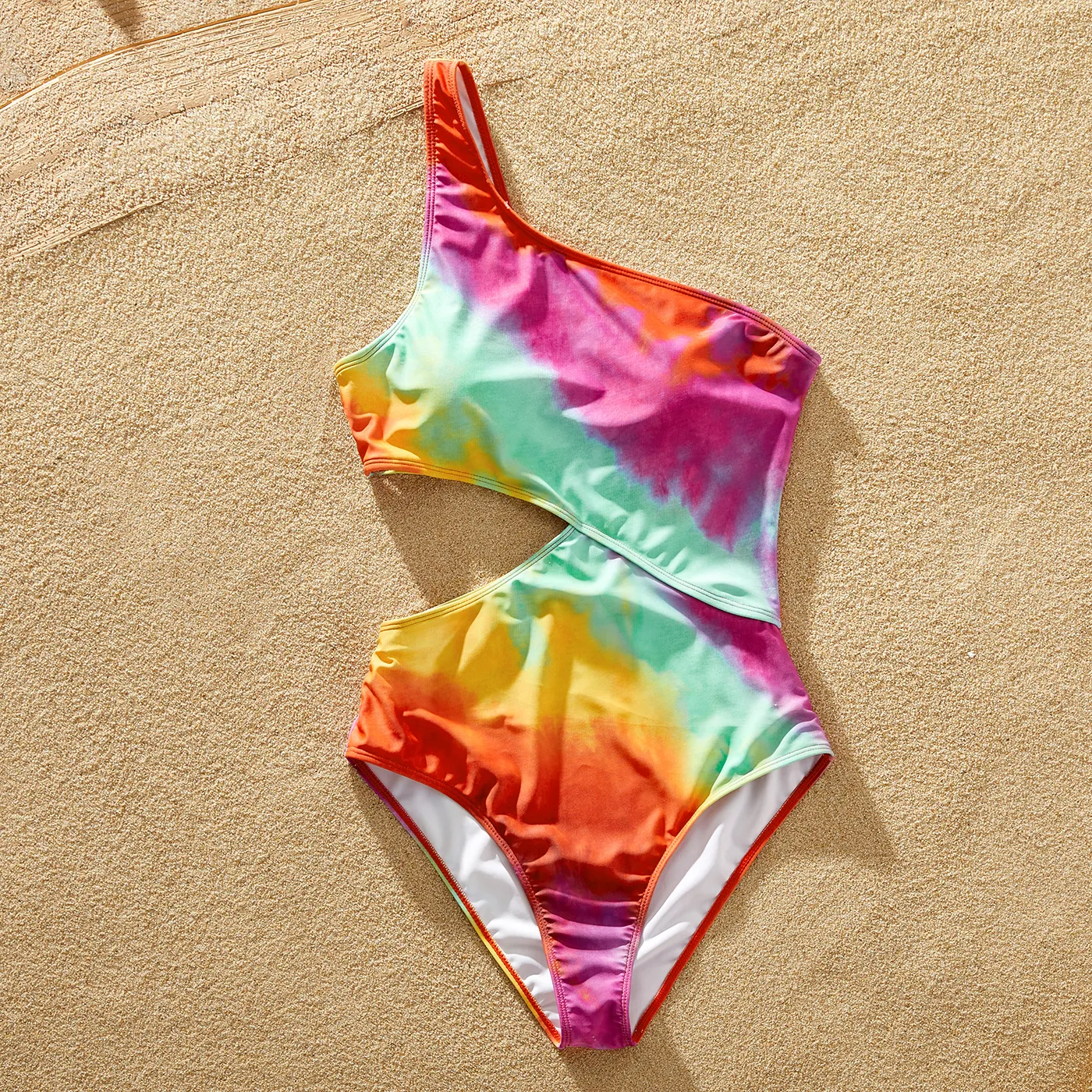 Family Matching Tie Dye Cut Out Waist One-Shoulder One-piece Swimsuit or Swim Trunks Shorts