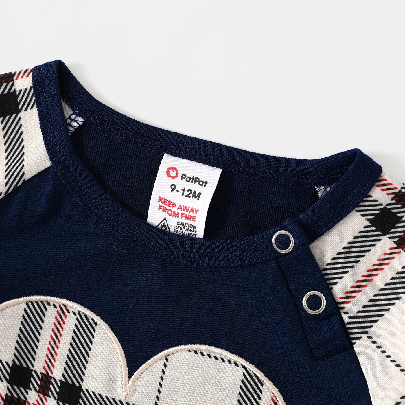 Family Matching School Grid Letter Print Patch Long Sleeve Pajamas Sets (Flame Resistant) Blue image 4