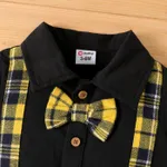 Baby Boy Button Front Bow Tie Plaid Suspender Combo Romper  image 3