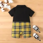 Baby Boy Button Front Bow Tie Plaid Suspender Combo Romper  image 2
