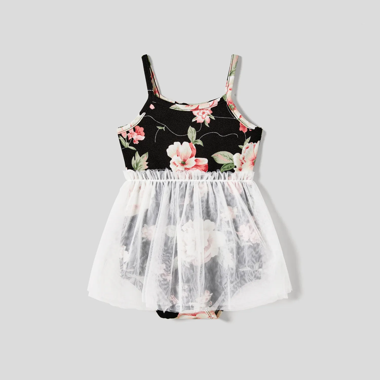 Mommy and Me Allover Floral Print Cami Bodycon Dresses / Pet Bandana Black big image 1