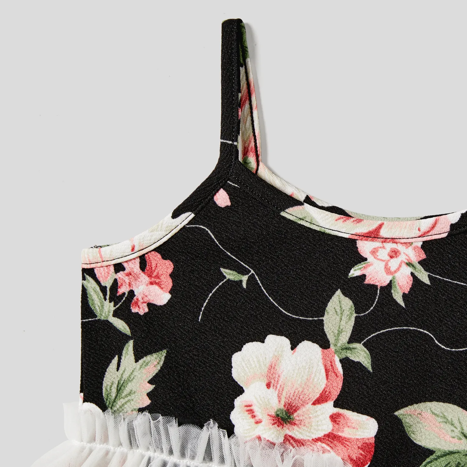 Mommy and Me Allover Floral Print Cami Bodycon Dresses / Pet Bandana Black image 2