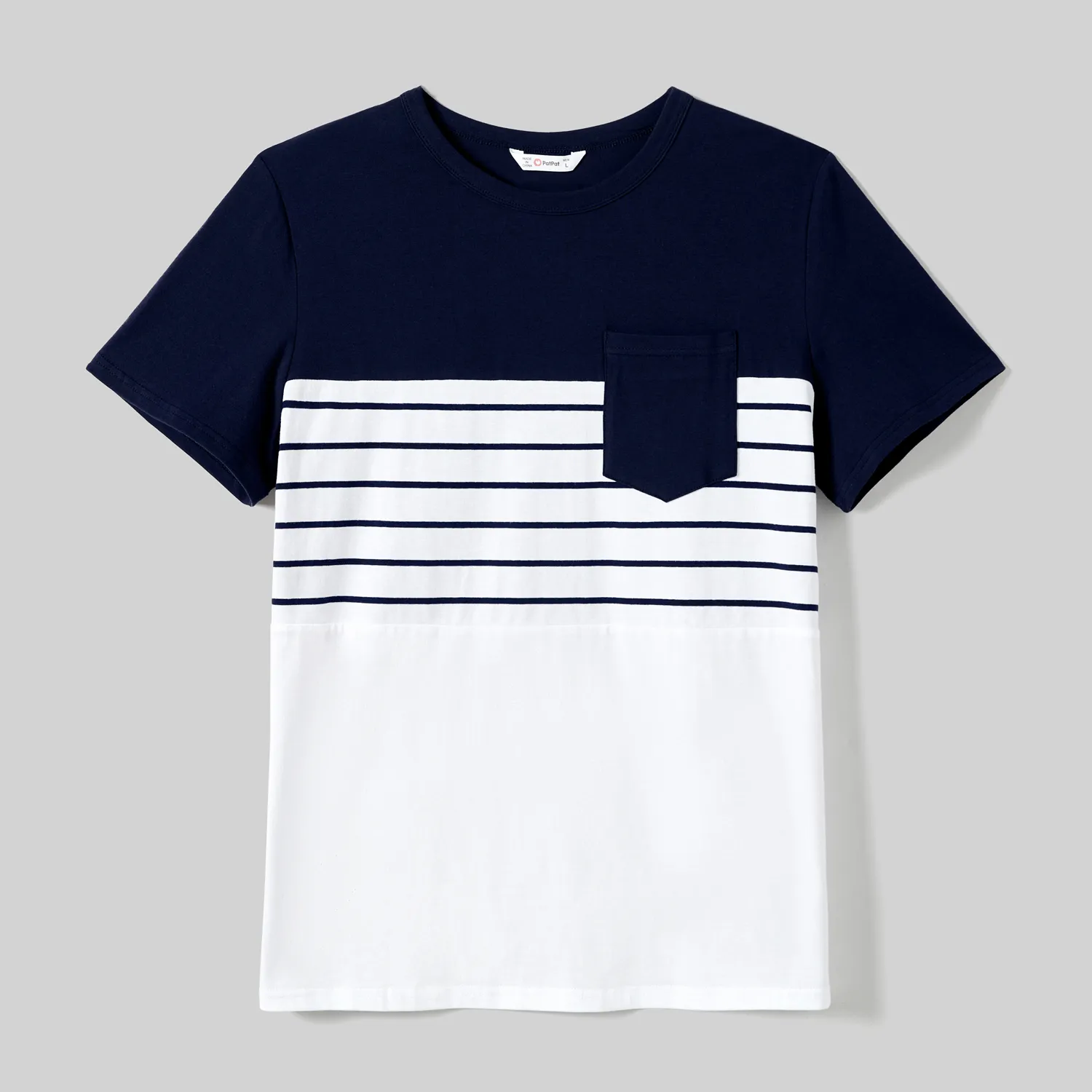 Family Matching Striped Panel Belted Tank Dresses and Cotton Colorblock Short-sleeve T-shirts Sets  big image 14