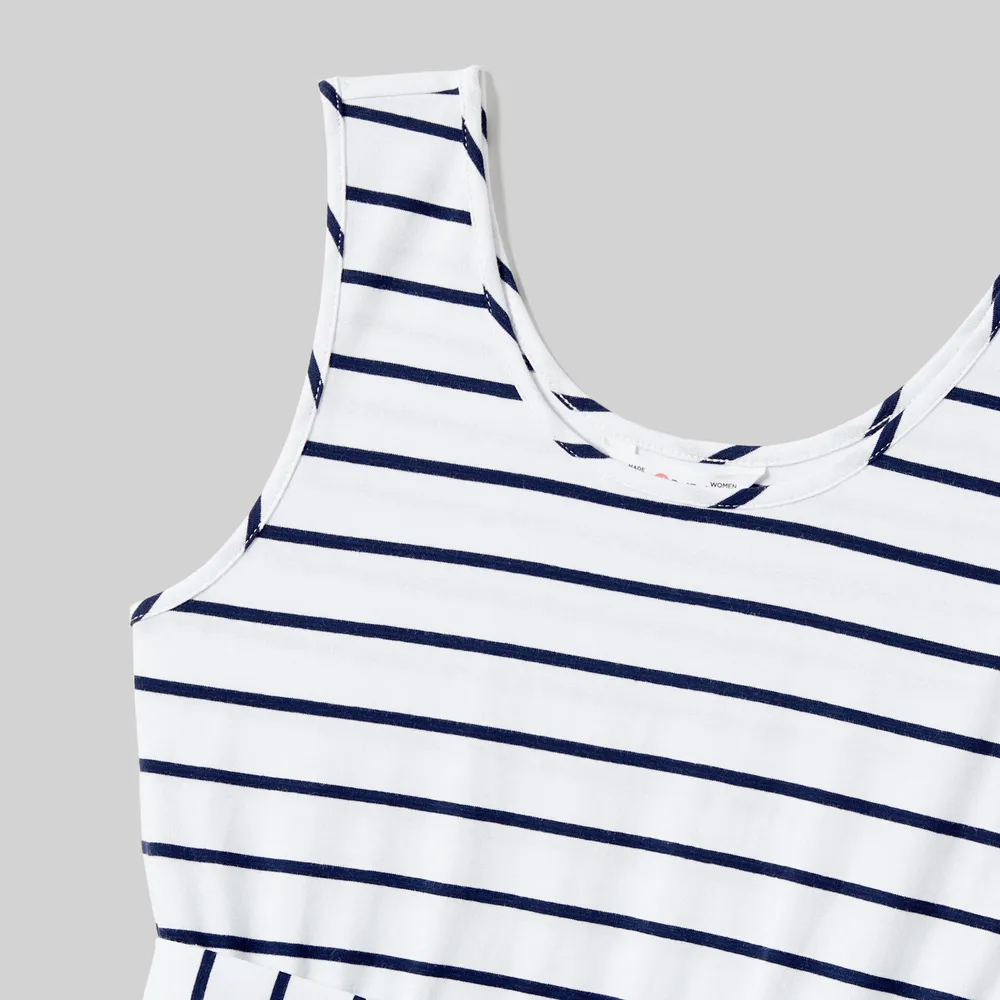 Family Matching Striped Panel Belted Tank Dresses and Cotton Colorblock Short-sleeve T-shirts Sets big image 12