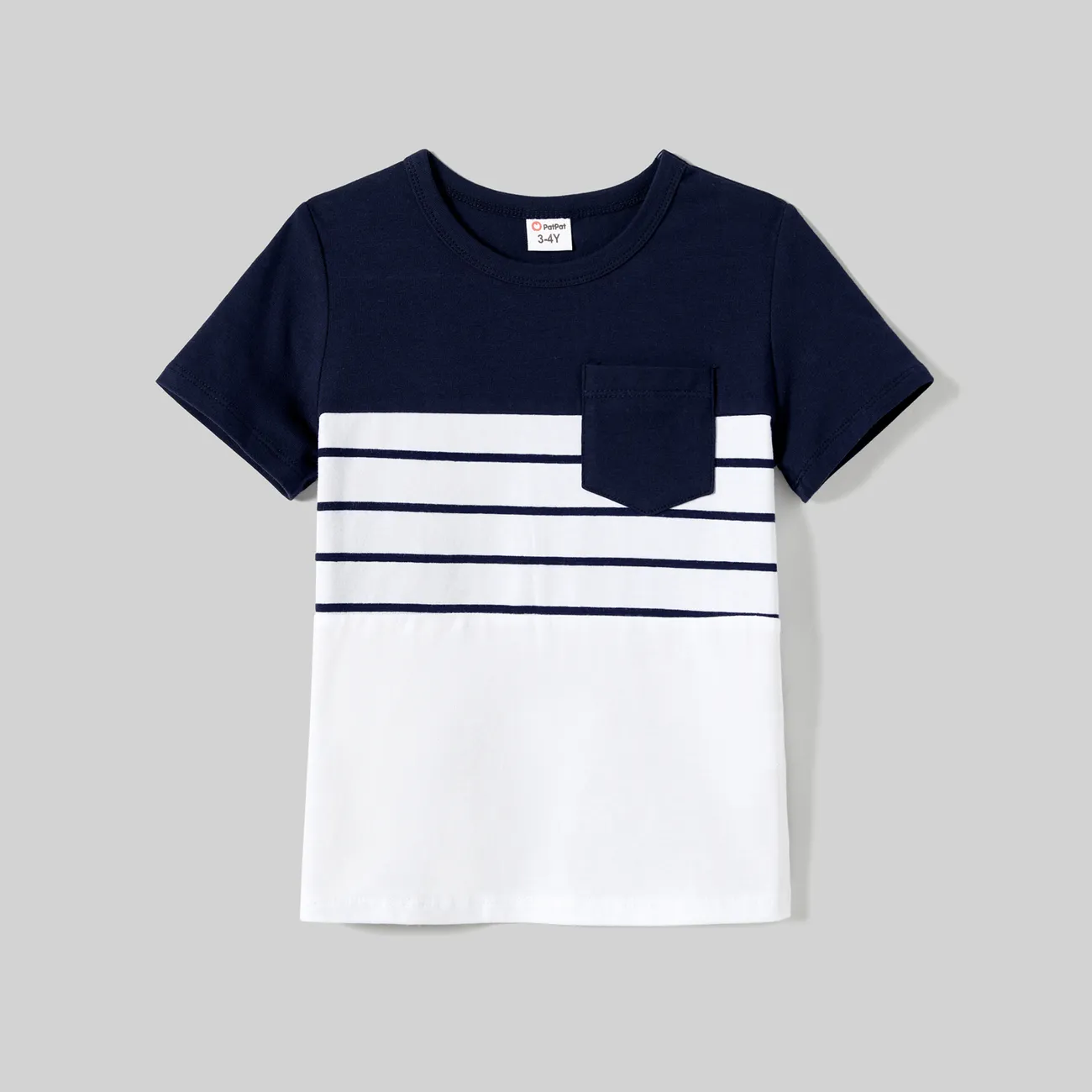 Family Matching Striped Panel Belted Tank Dresses and Cotton Colorblock Short-sleeve T-shirts Sets royalblue big image 1