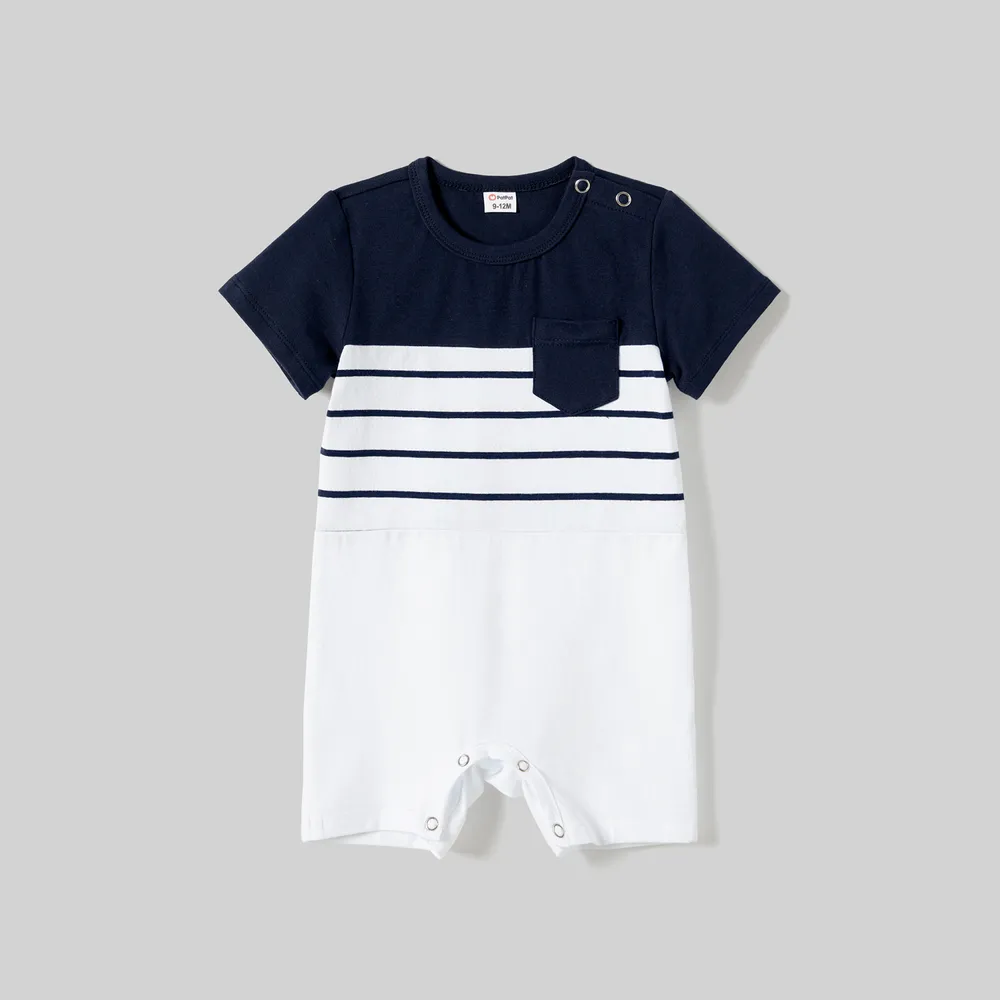 Family Matching Striped Panel Belted Tank Dresses and Cotton Colorblock Short-sleeve T-shirts Sets  big image 1