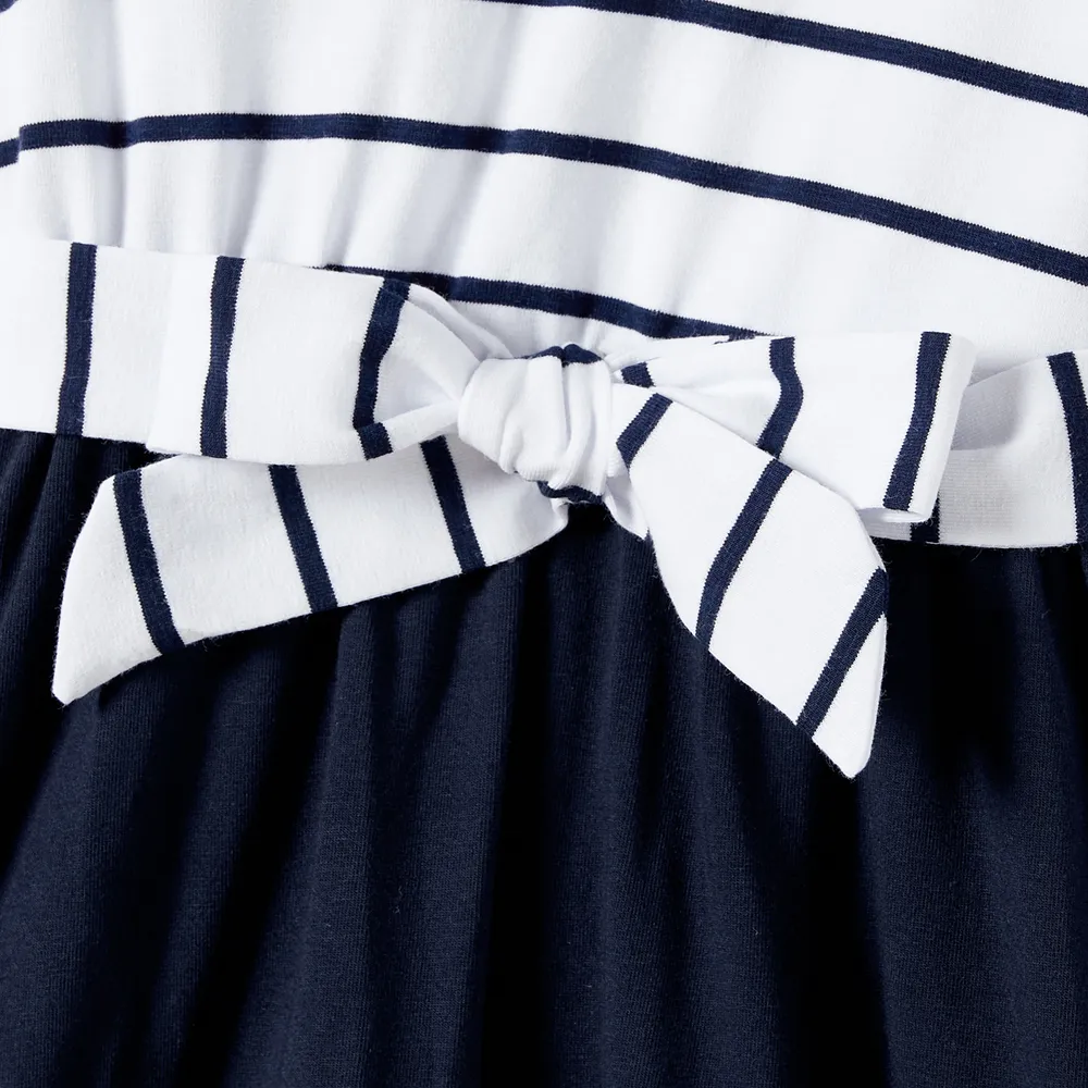 Family Matching Striped Panel Belted Tank Dresses and Cotton Colorblock Short-sleeve T-shirts Sets big image 9