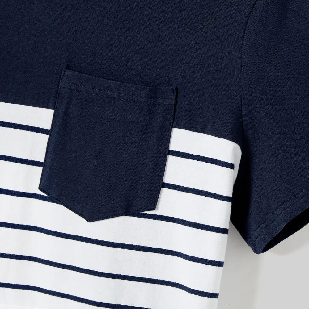 Family Matching Striped Panel Belted Tank Dresses and Cotton Colorblock Short-sleeve T-shirts Sets big image 16