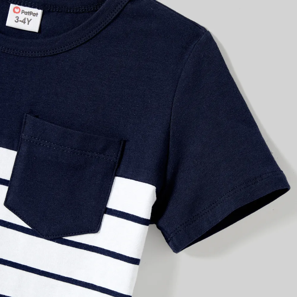 Family Matching Striped Panel Belted Tank Dresses and Cotton Colorblock Short-sleeve T-shirts Sets big image 7