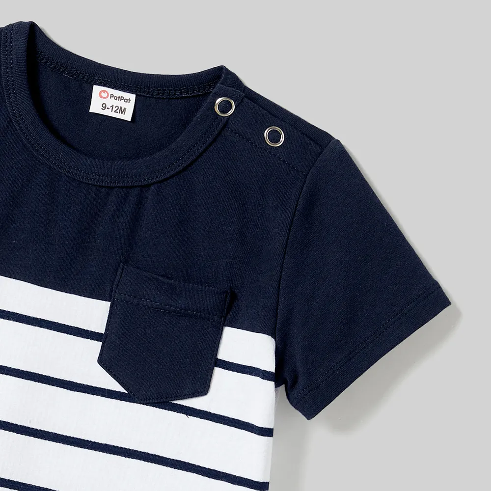 Family Matching Striped Panel Belted Tank Dresses and Cotton Colorblock Short-sleeve T-shirts Sets big image 3