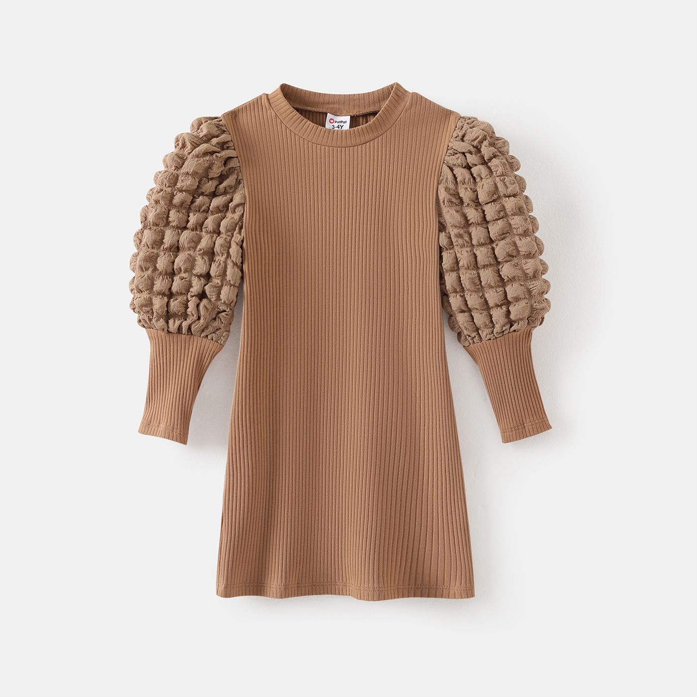 

Basic Beige Knit Dresses Long Sleeve For Mom and Me