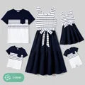 Family Matching Striped Panel Belted Tank Dresses and Cotton Colorblock Short-sleeve T-shirts Sets  image 2