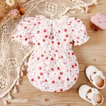 Baby Girl 100% Cotton Allover Heart Print Ruffle Collar Puff-sleeve Romper  image 2