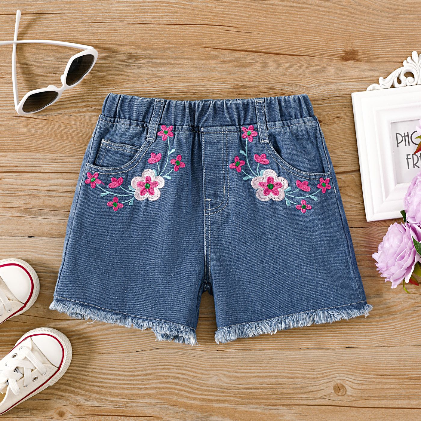 Toddler Girl Floral Embroidered Denim Shorts