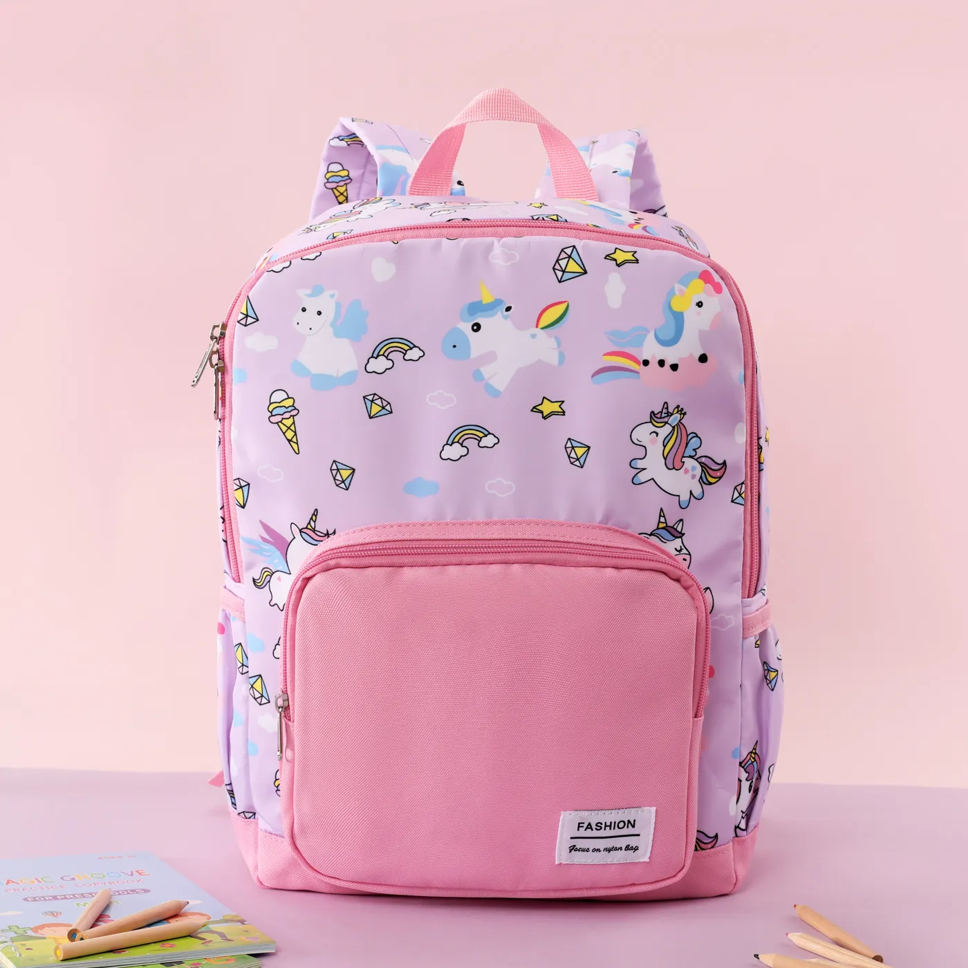 Toddler/Kid Girl Unicorn Print Convenient and Large Capacity Backpack with Double Shoulder Straps Purple
