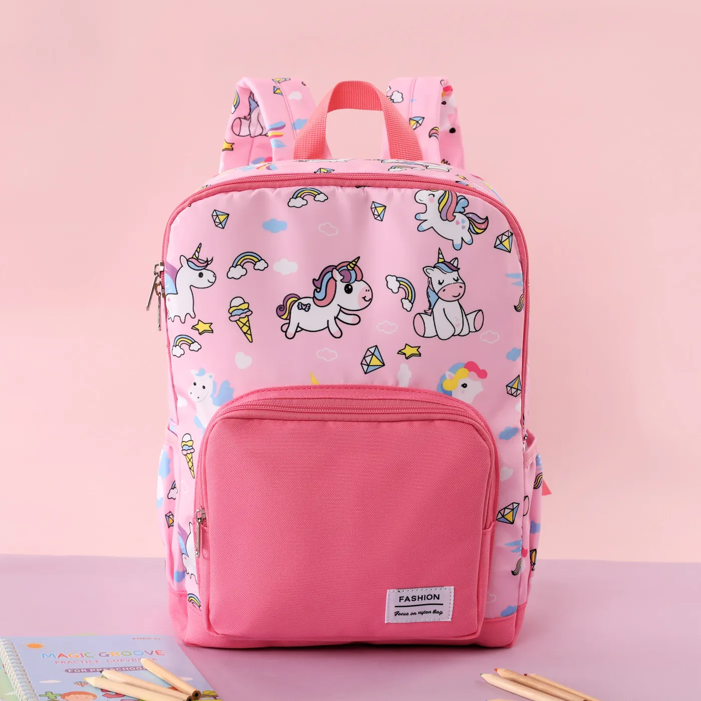 Toddler/Kid Girl Unicorn Print Convenient and Large Capacity Backpack with Double Shoulder Straps Pink image 2