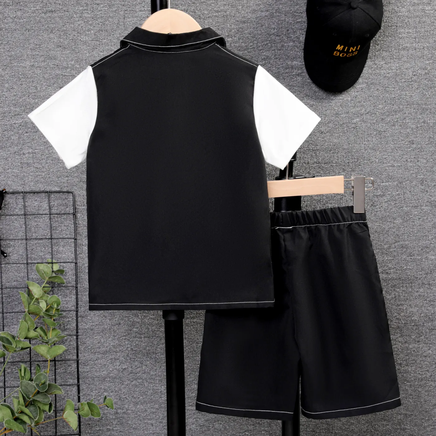 2pcs Kid Boy Bear Print Two Tone Colorblock Shirt and Shorts Set   image 2