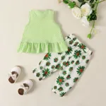 2pcs Baby Girl Front Buttons Ruffle Texture Sleeveless Top and Allover Little Daisy Print Pants Set   image 2