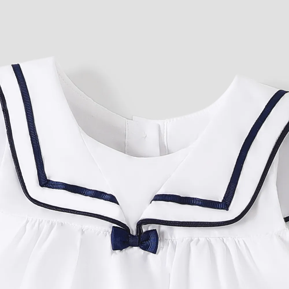 2pcs Baby Girl 100% Cotton Statement Collar Sleeveless Top and Bow Decor Cotton Shorts Set  big image 7