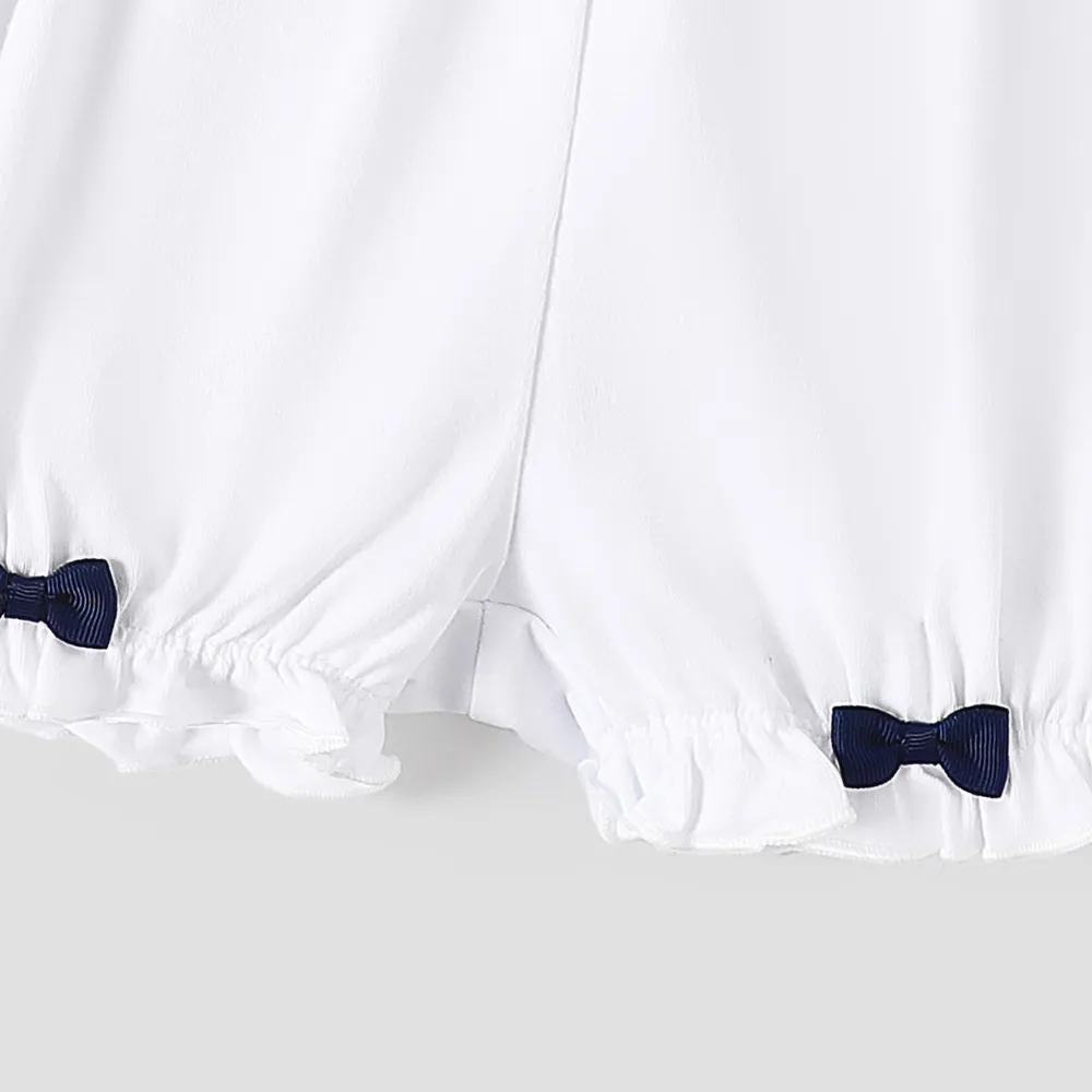 2pcs Baby Girl 100% Cotton Statement Collar Sleeveless Top and Bow Decor Cotton Shorts Set  big image 6