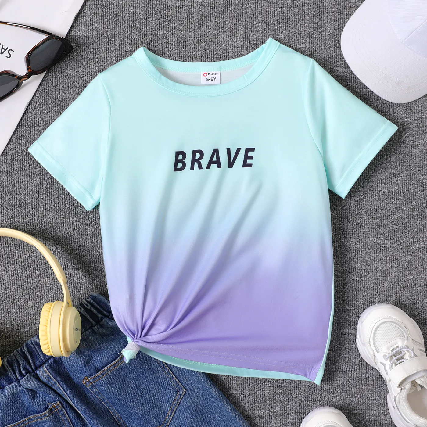 Kid Boy Letter Print Short-sleeve Ombre Tee  Purple