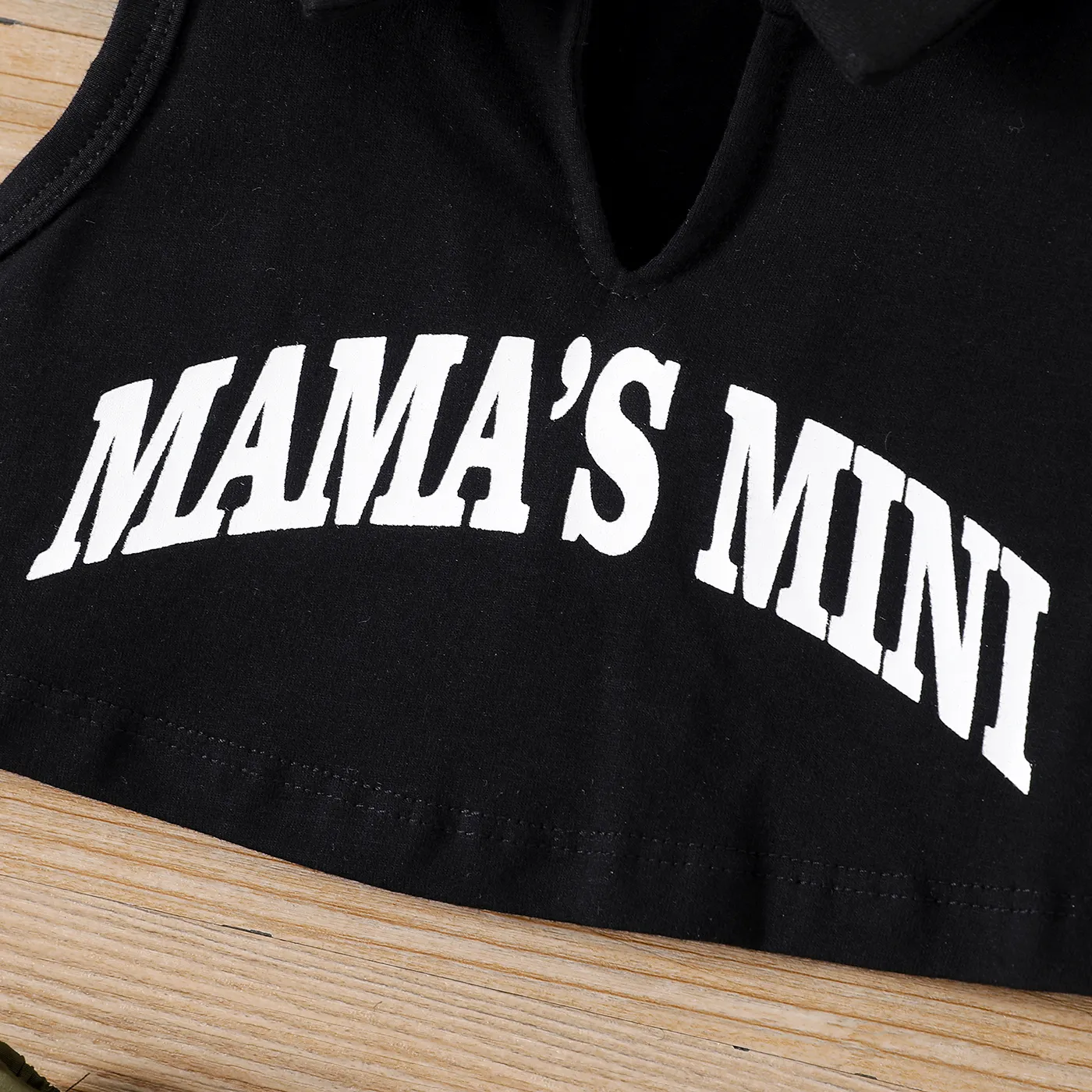 2pcs Baby Girl Letter Print Notched Neckline Collared Tank Top and Belted Shorts Set  ColorBlock image 5