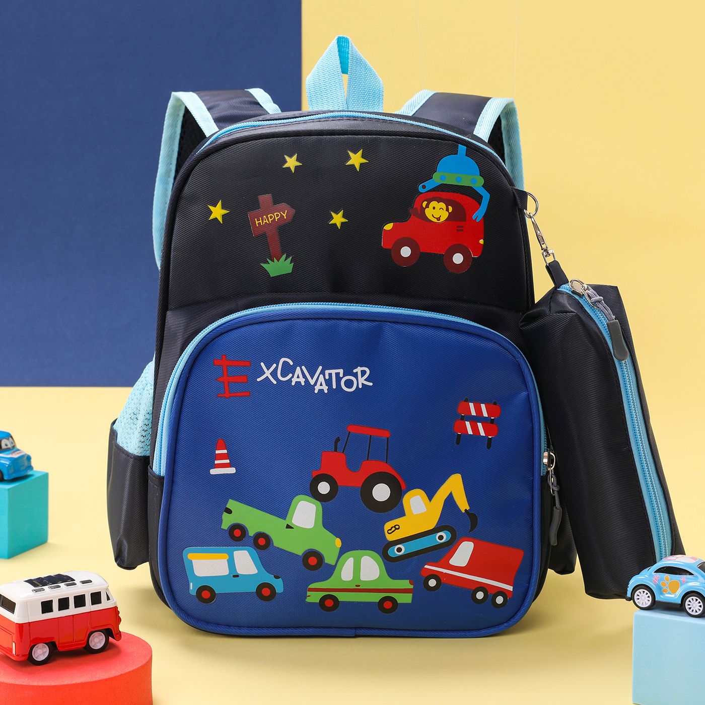 

Toddler Cars Pattern Colorblock Backpack