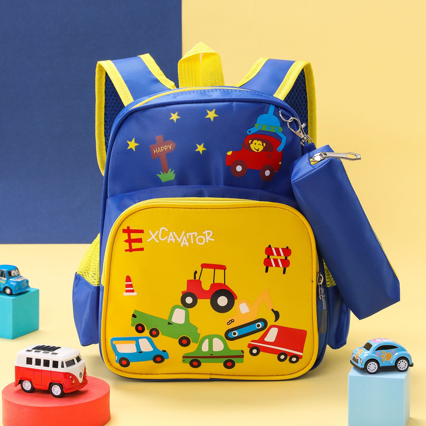 

Toddler Cars Pattern Colorblock Backpack