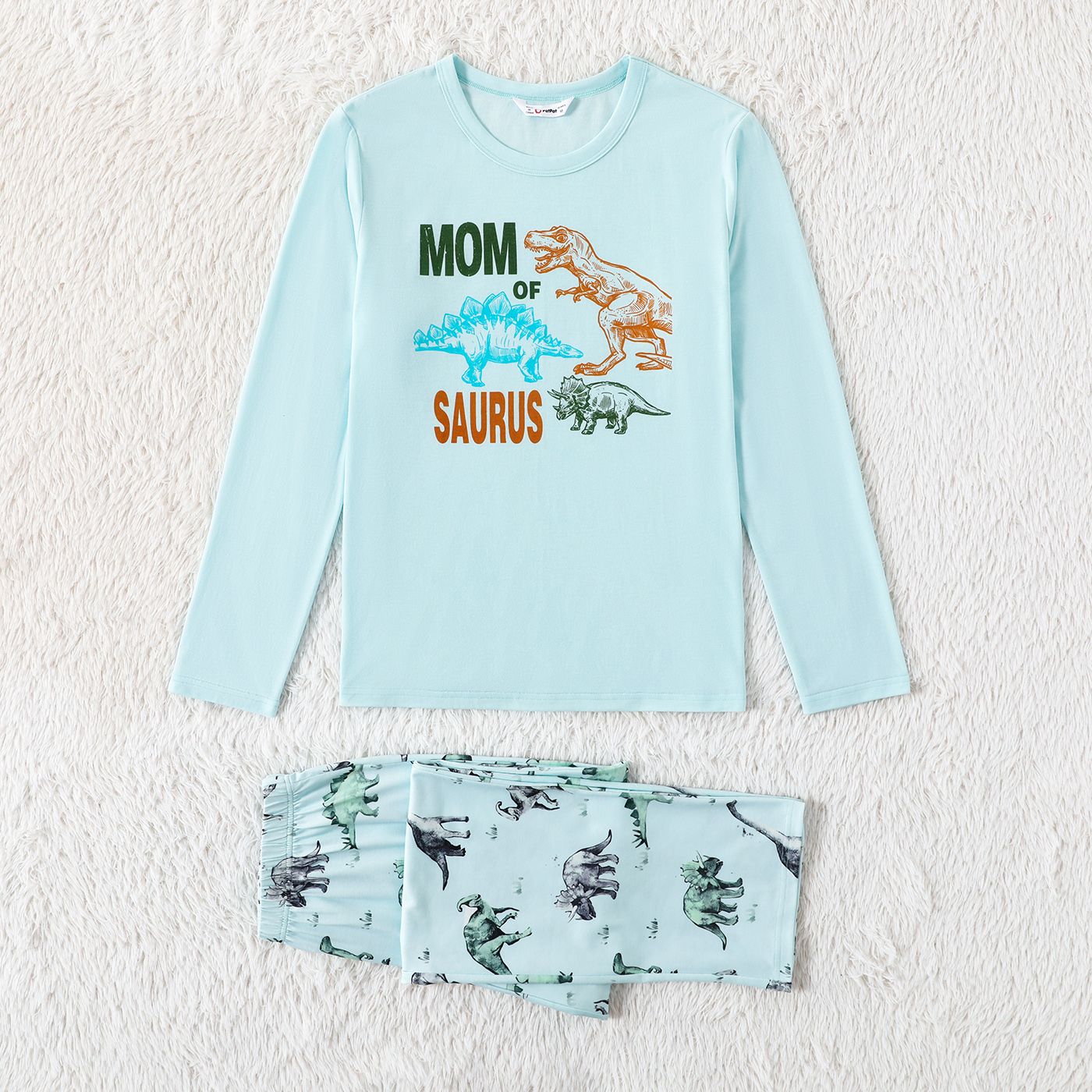 Family Matching Solid Color Dinosaur Print Long Sleeve Pajamas Sets (Flame Resistant)