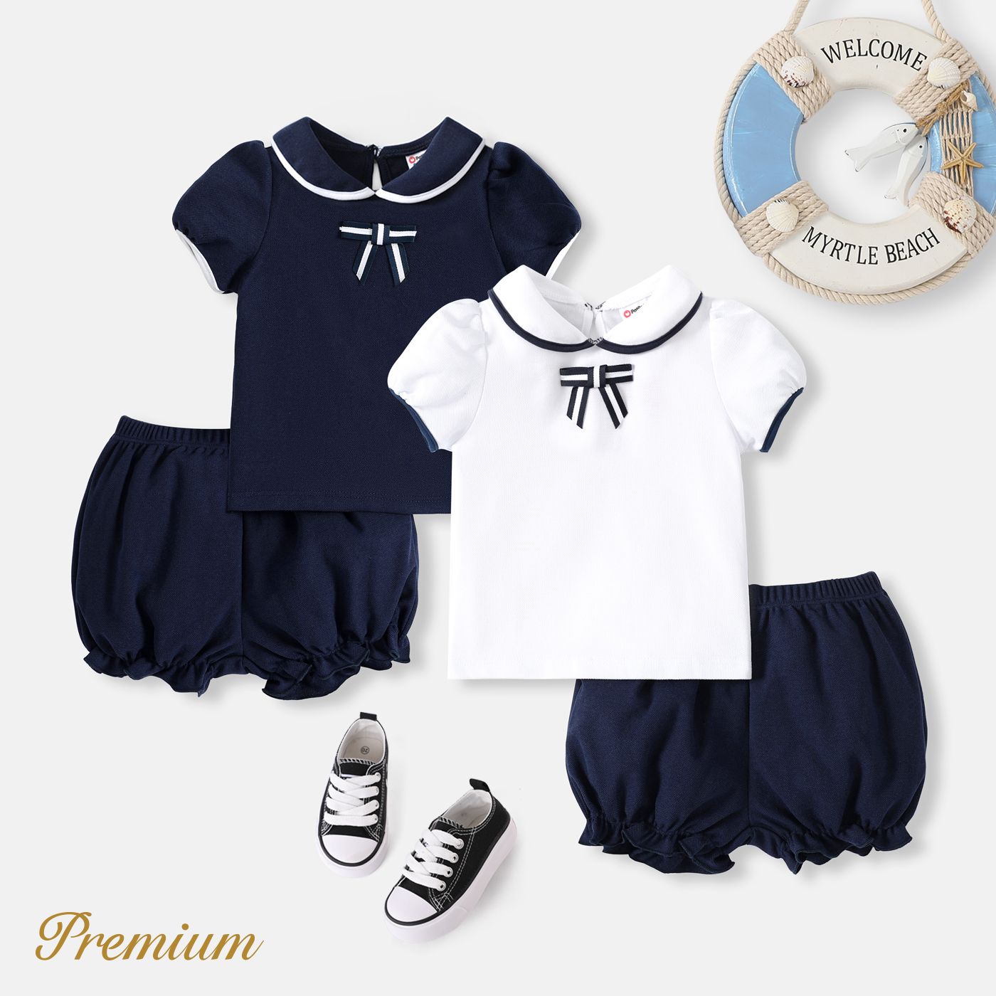 <Sailor's Delight> 2pcs Baby Girl Top And Shorts Set