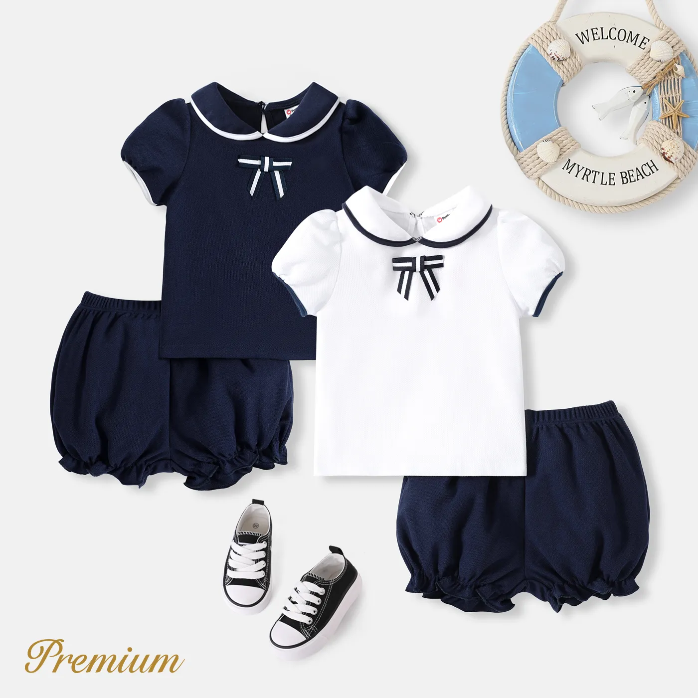 <Sailor's Delight> 2pcs Baby Girl Top and Shorts Set royalblue image 2