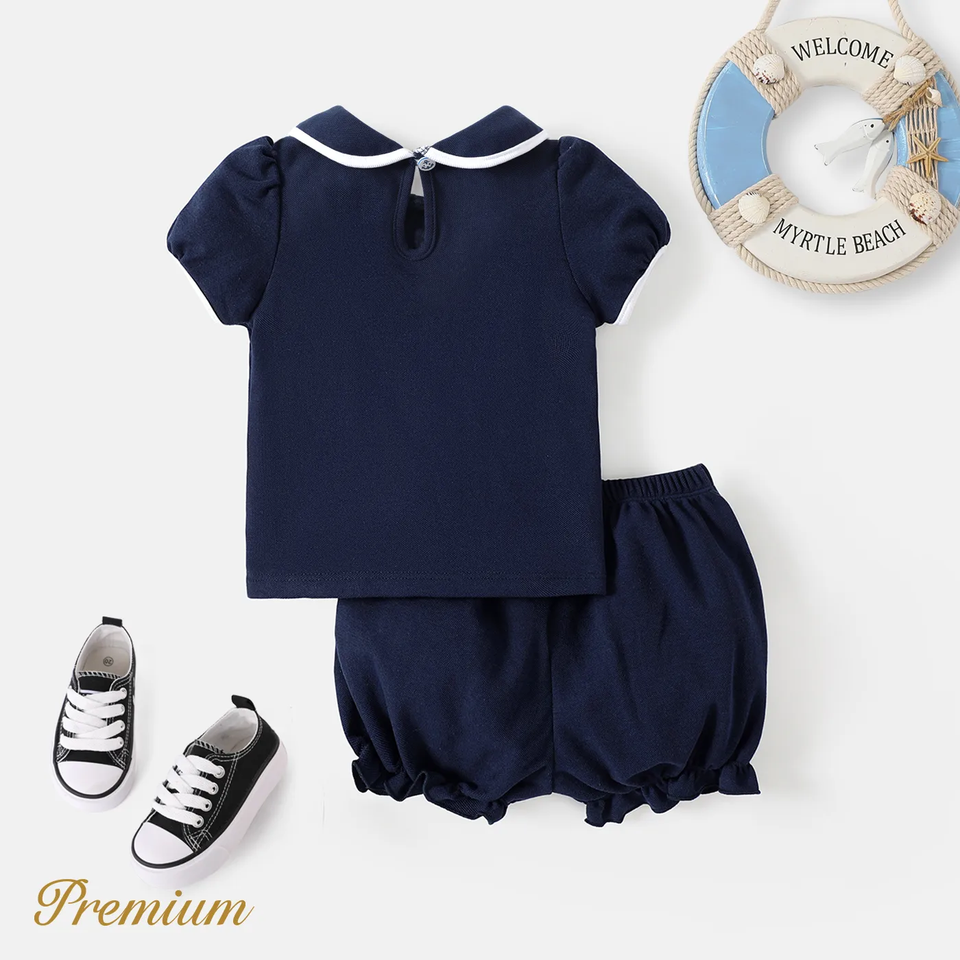 <Sailor's Delight> 2pcs Baby Girl Top and Shorts Set royalblue image 3