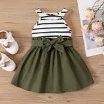 2pcs Baby Girl Stripe Ribbed Halter Neck Top and Belted Solid Skirt Set  image 6