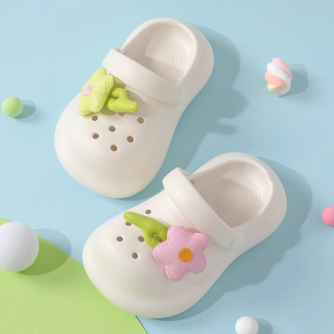 Toddler/Kid Floral Pattern Soft Sweet Hollow Shoes  White big image 1