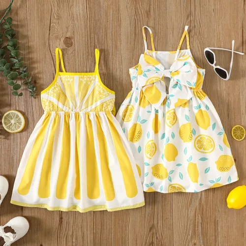 Toddler Girl Lemon Print Back Bow Cami Dress 