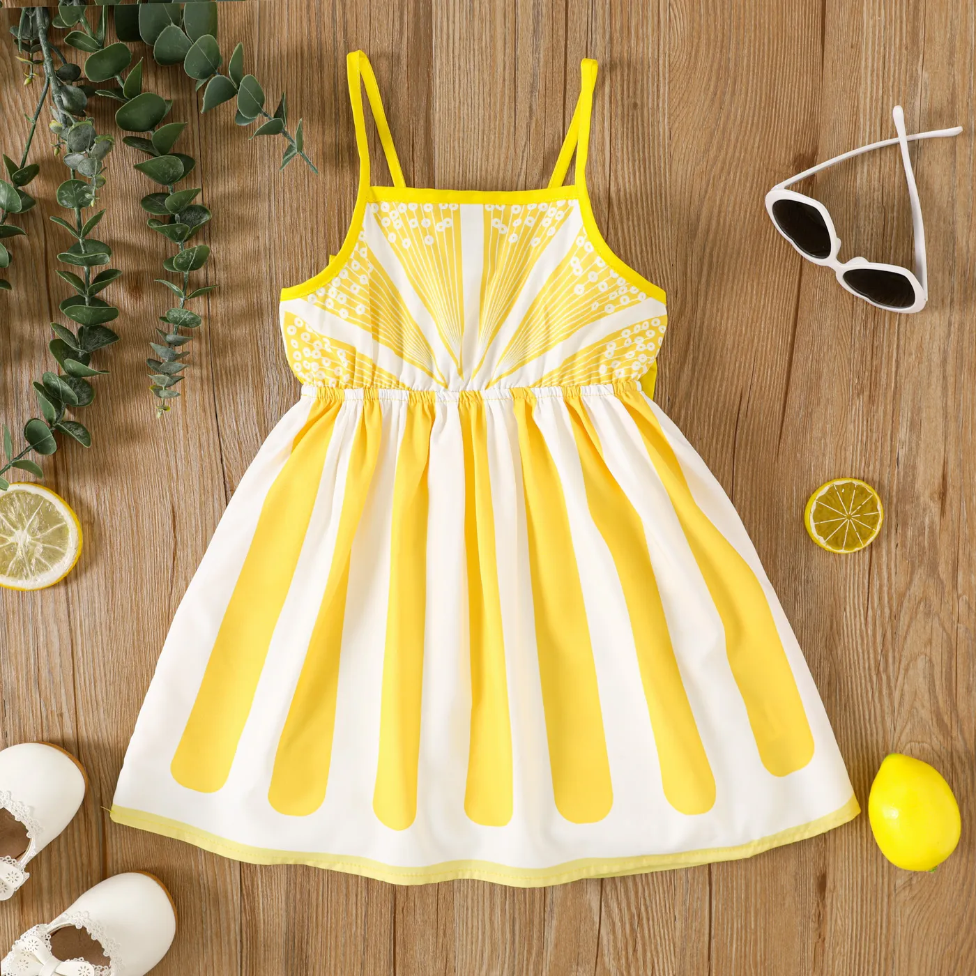 Toddler Girl Lemon Print Back Bow Cami Dress
