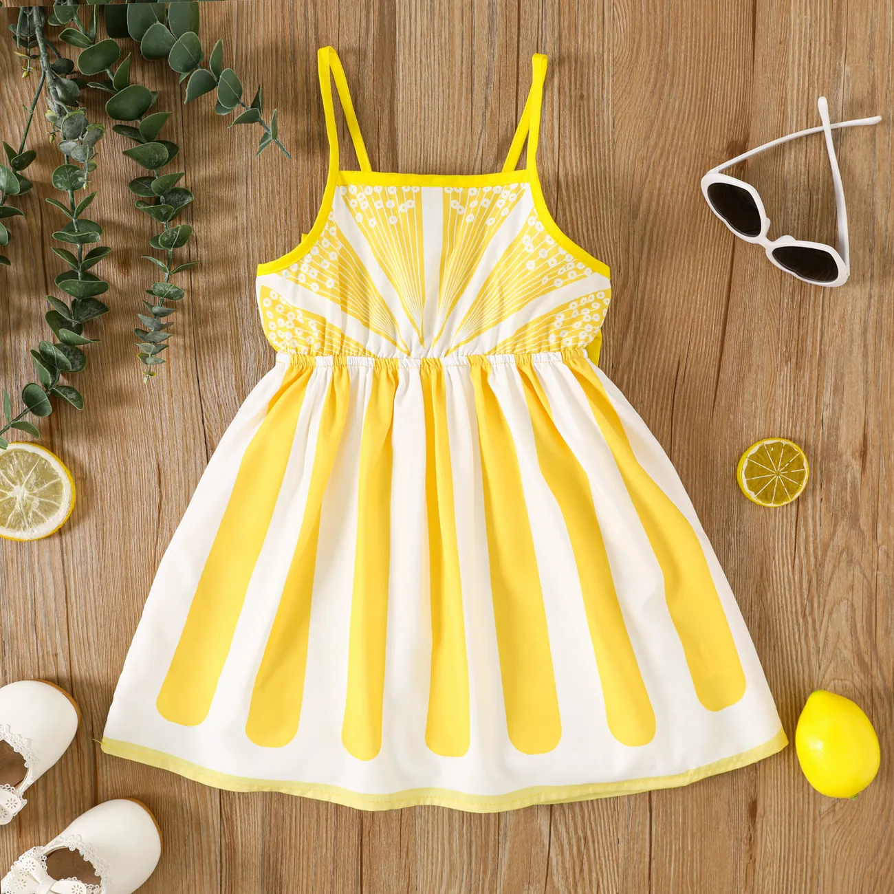 Toddler Girl Lemon Print Back Bow Cami Dress   big image 1