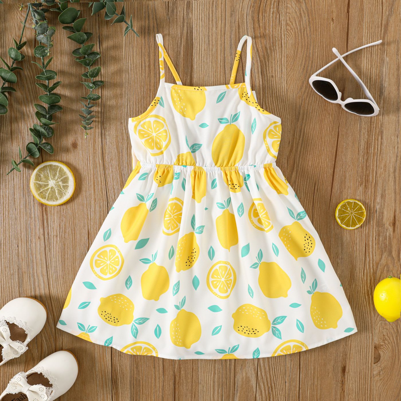 Toddler Girl Lemon Print Back Bow Cami Dress