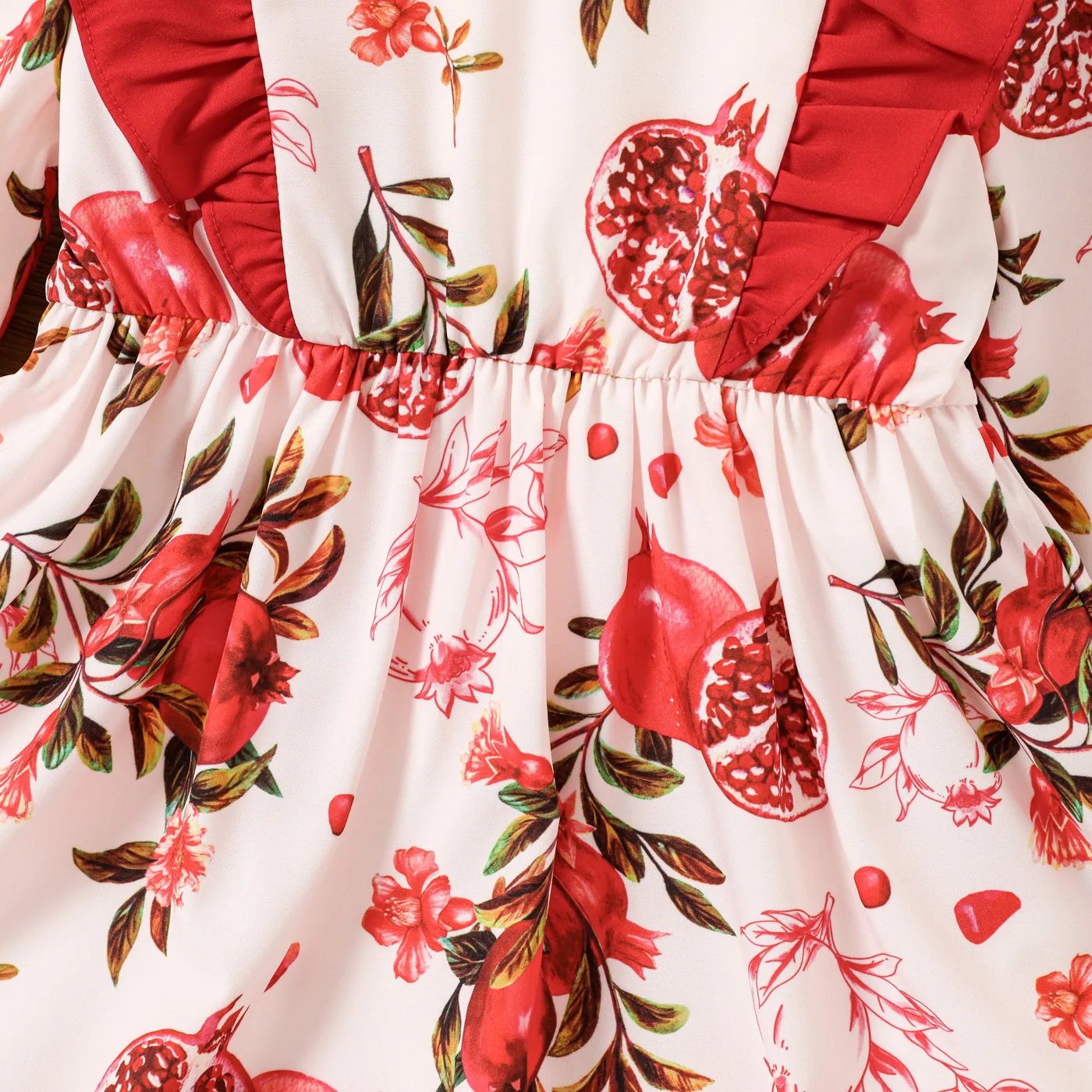 Toddler Girl  Fruits and Vegetables Pattern Ruffle Edge Dress REDWHITE image 4
