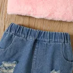 2pcs Toddler Girl Fluffy Fuzzy Cami Top and Ripped Denim Shorts Set  image 3