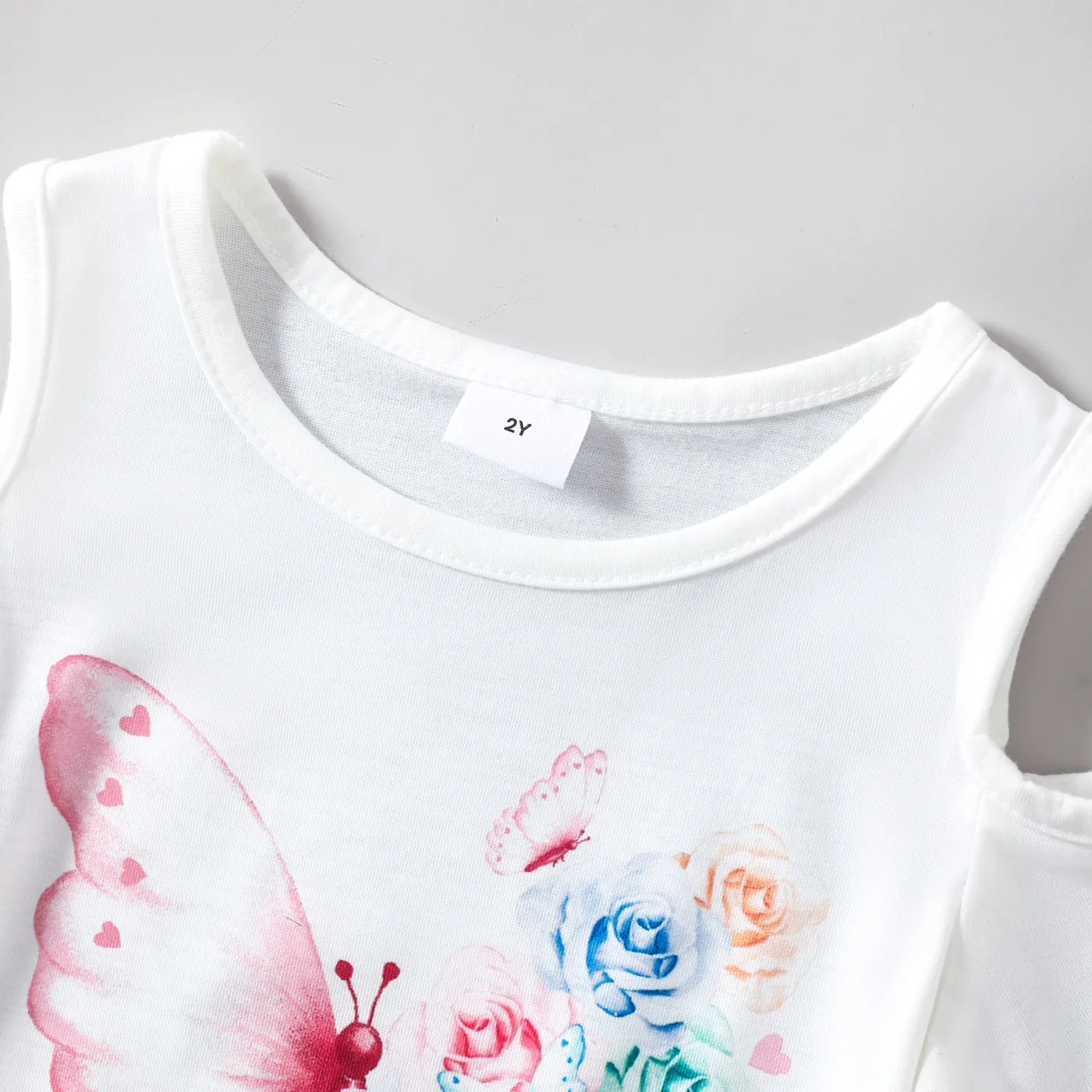 2pcs Toddler Girl Butterfly & Floral Print Short-sleeve Tee and Pants Set Pink image 5