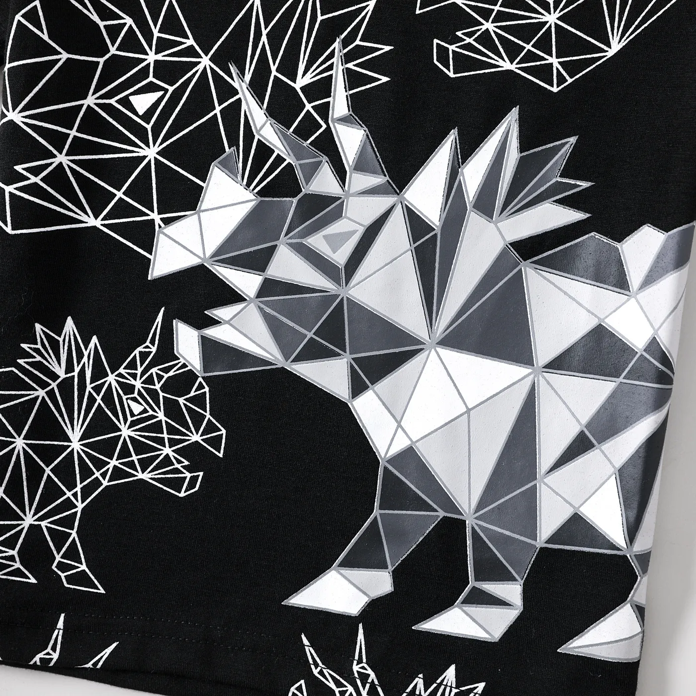 2pcs Toddler Boy Geometric Dinosaur Print Short-sleeve Tee and Ripped Denim Shorts Set  Black image 4