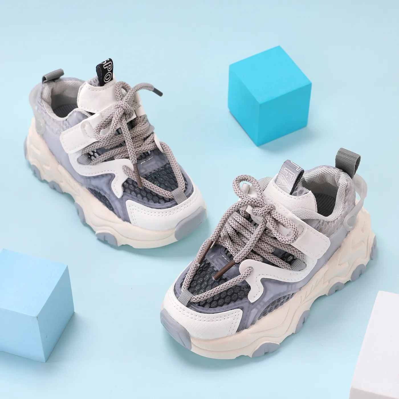 Kids Lace-up Front Ombre Breathable Lightweight Sport Shoes Grey